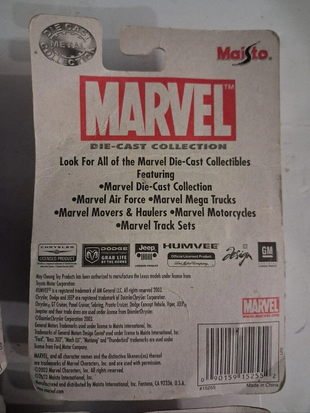 Maisto Marvel Die-Cast Series 2 Car Collection - Four 2 Car Sets - 2003